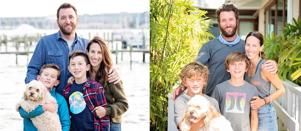 Family before and after boating
